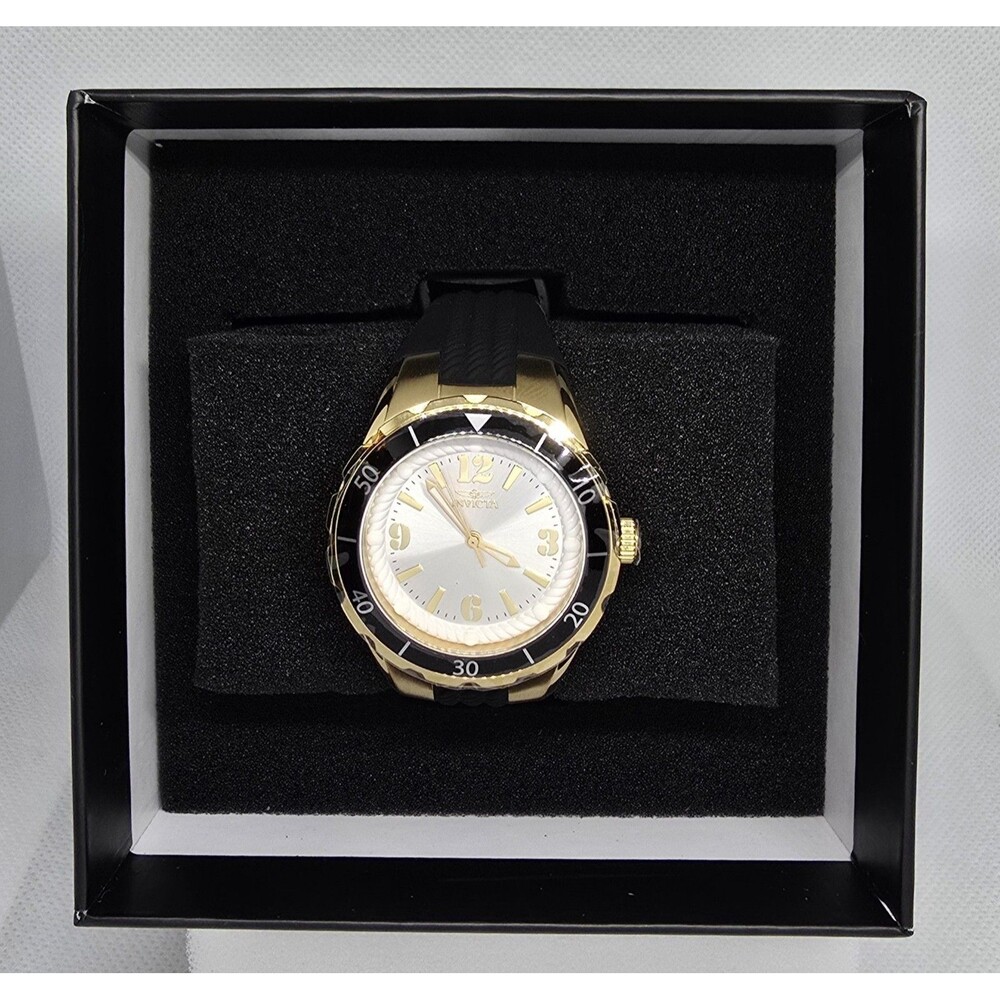 Invicta Women's Watch Angel Quartz Gold Tone Dial Black Silicone Strap 48852 - Picture 2 of 8